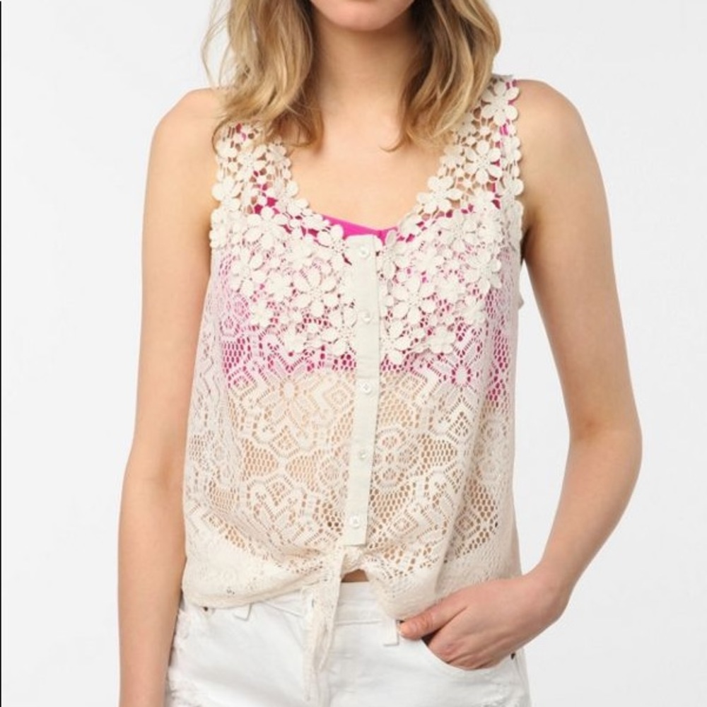 Kimchi Blue Tie-Front Lace Tank | S